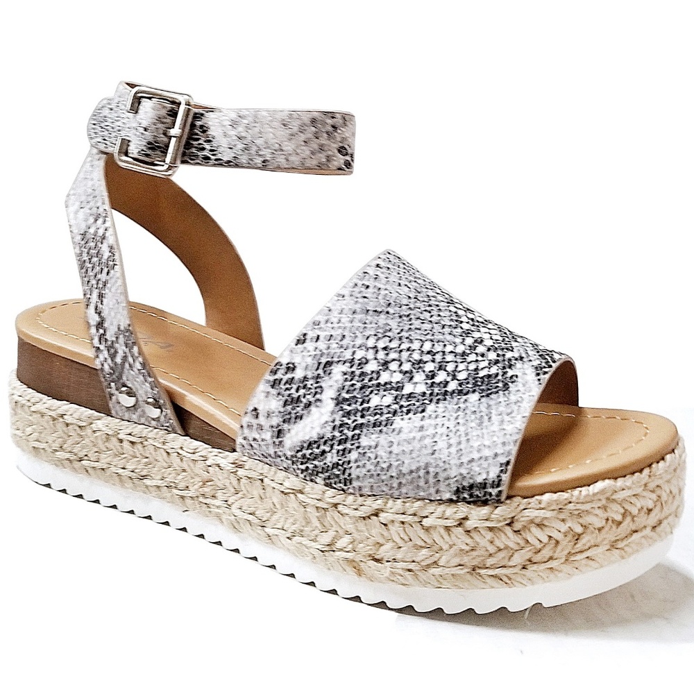 Soda Snake-Print Espadrille Platform Sandals in White and Brown